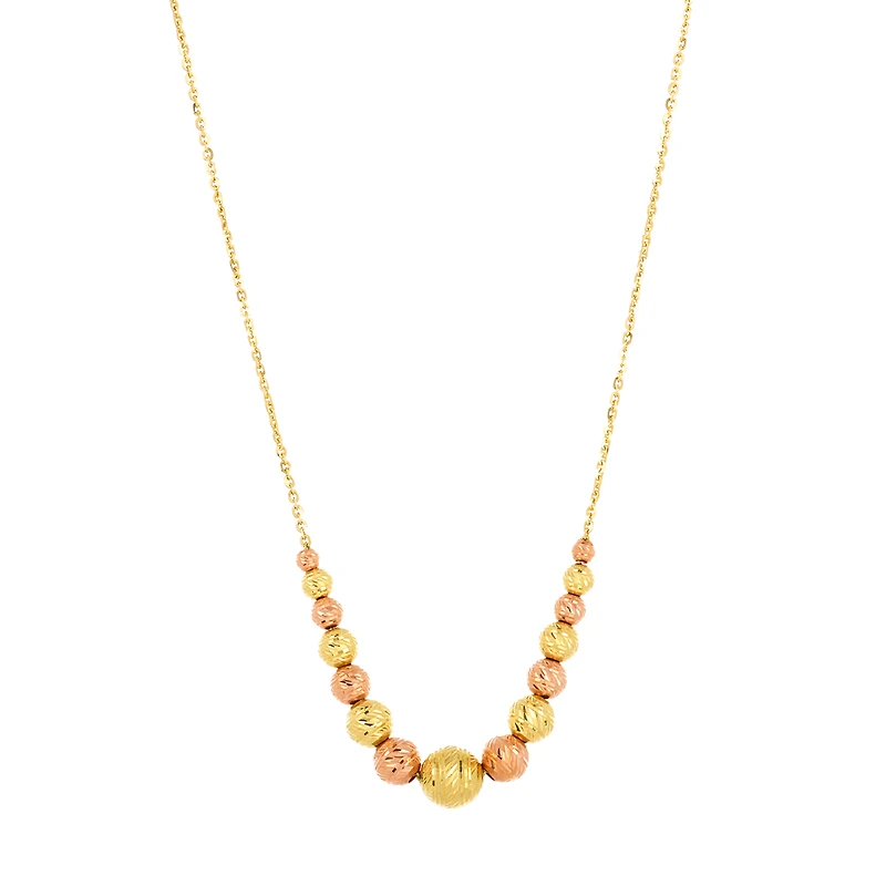 14K Two Tone Gold Diamond Cut Bead Necklace