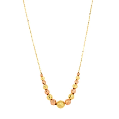 14K Two Tone Gold Diamond Cut Bead Necklace