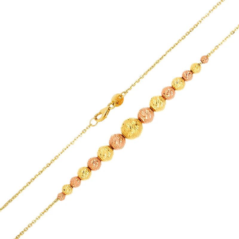 14K Two Tone Gold Diamond Cut Bead Necklace
