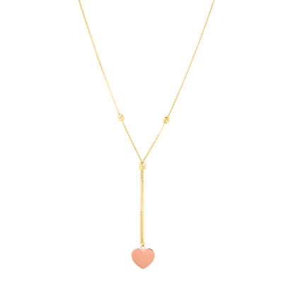 14K Gold Tri Colored Heart Lariat Engravable Necklace