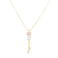14K Gold Tri Colored Butterfly Lariat Necklace