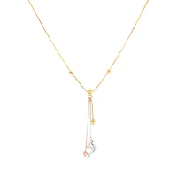 14K Tri Color Diamond Cut Bead Dolphin Lariat Necklace