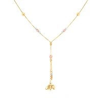 14K Tri Color Diamond Cut Bead Elephant Lariat Necklace