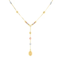 14K Tri Color Diamond Cut Bead Virgin Mary Lariat Necklace