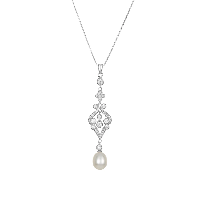 Silver Pearl Cubic Zirconia Fancy Necklace