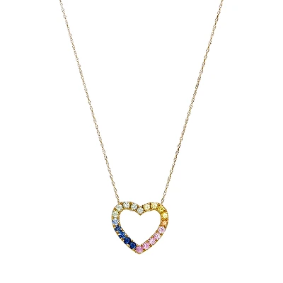 10K Yellow Gold Multi Sapphire Heart Necklace