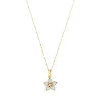 14K Yellow Gold Opal Flower Pendant Necklace
