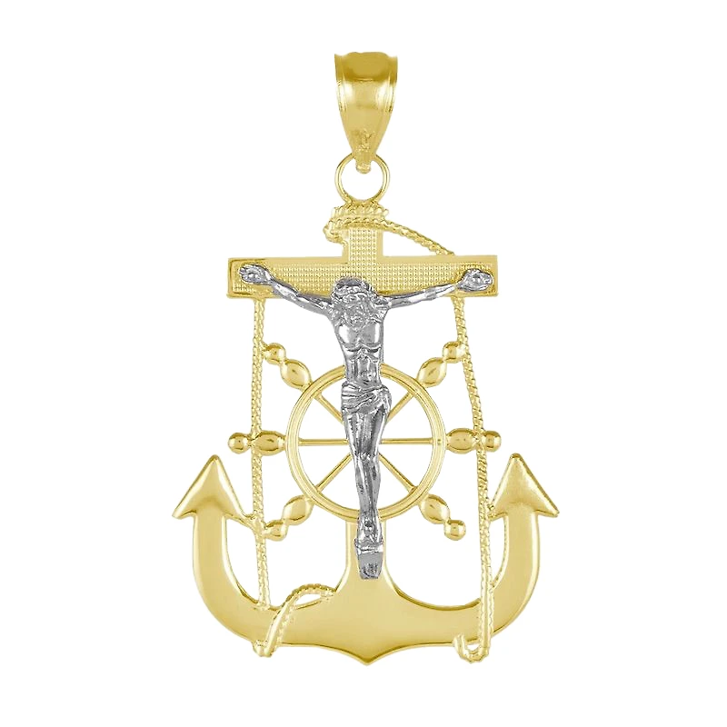 14K Gold Two-Tone Crucifix Anchor