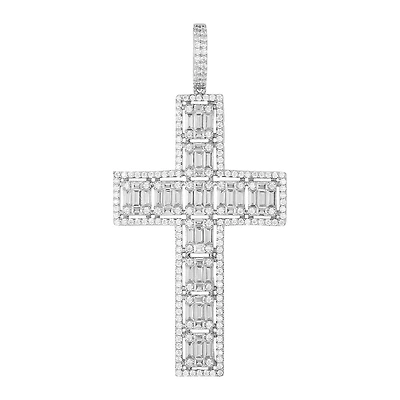 Silver 68mm Cross CZ Baguettes Pendant