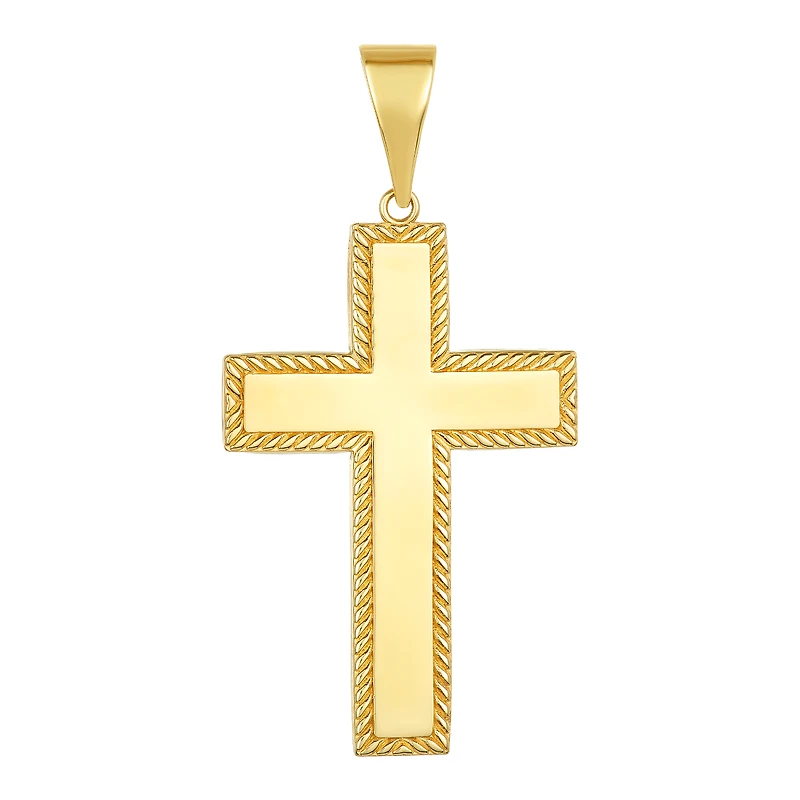 14K Yellow Gold High Polish Rope Edge Cross