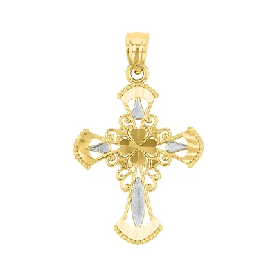 14K Gold Two Tone Fanned Edge Cross