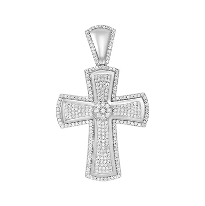 14K White Gold Pave Diamond Cross Pendant