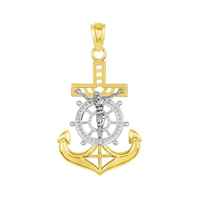 14K Gold Two-Tone 24mm Anchor Crucifix