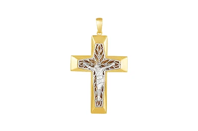 14K Gold Two Tone Vine Design Crucifix