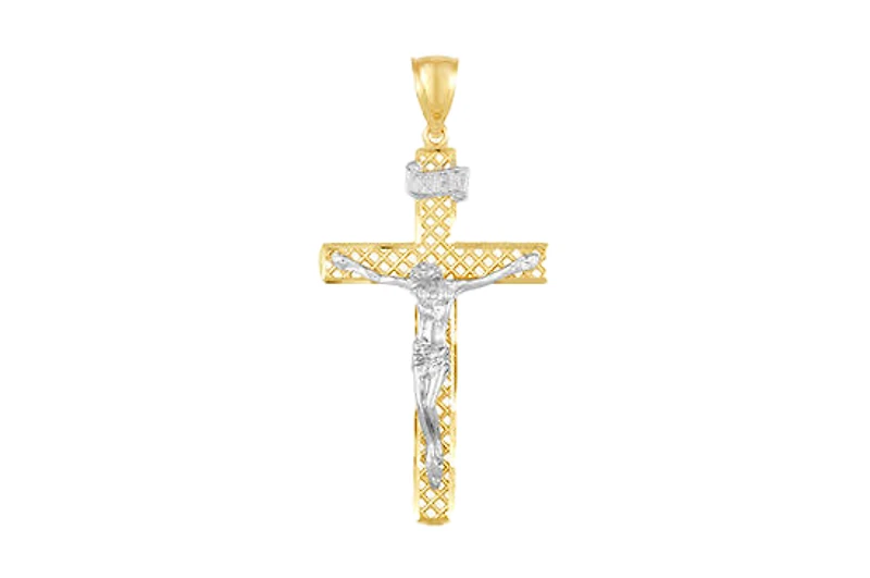 14K Gold Two Tone Open Pattern Crucifix