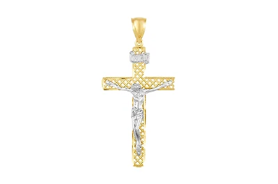 14K Gold Two Tone Open Pattern Crucifix