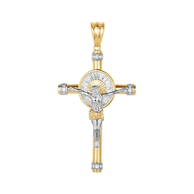14K Gold Two Tone Cubic Zirconia Crucifix
