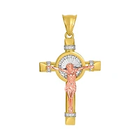 14K Tri Color Gold CZ Crucifix Pendant