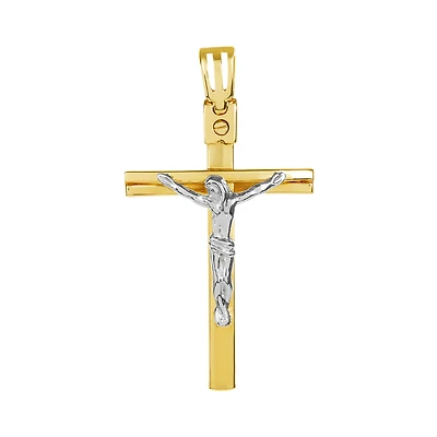 14K Gold Two Tone High Polish Crucifix