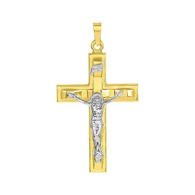 14K Gold Two-Tone Wave Back Crucifix