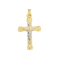 14K Gold Two Tone Leaf Ends Crucifix