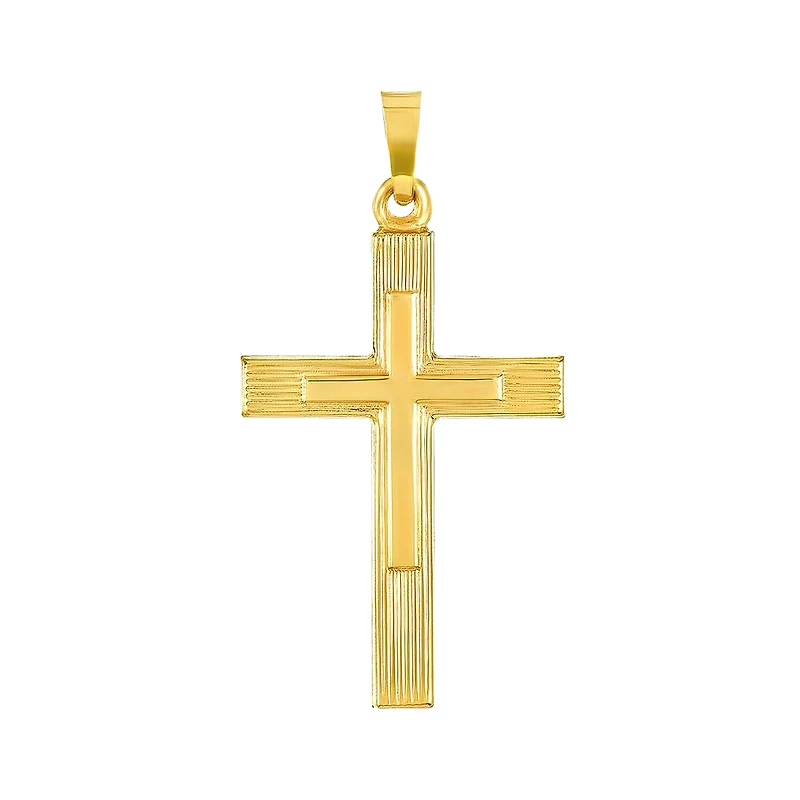 14K Yellow Gold Engine Turned Cross