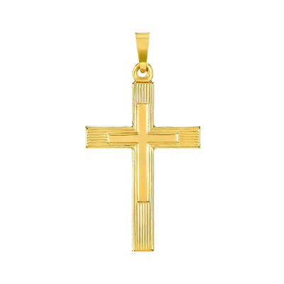 14K Yellow Gold Engine Turned Cross