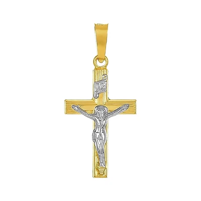 14K Gold Two-Tone Ribbed Crucifix Pendant