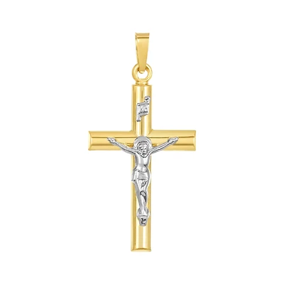 14K Gold Two-Tone Tube Crucifix