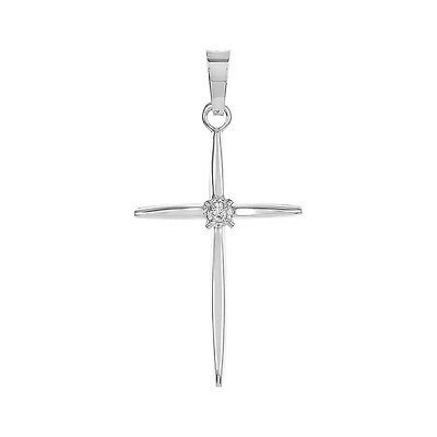 14K White Gold Cross with Diamond Pendant