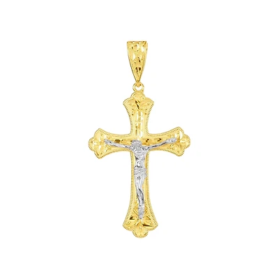 14K Gold Two Tone Diamond Cut Nugget Crucifix