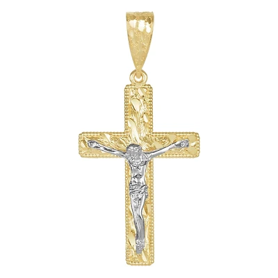 14K Gold Two-Tone Gold Nugget Crucifix