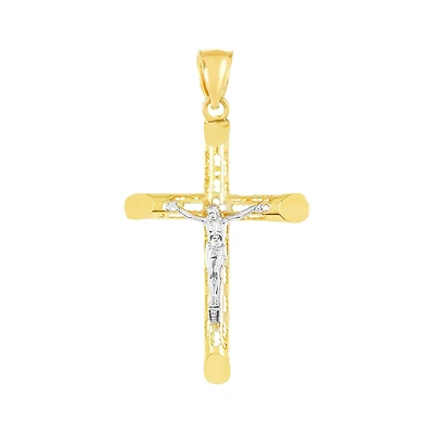 14K Gold Two-Tone Perforated Crucifix