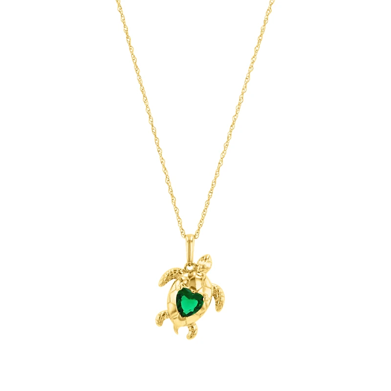 14K Yellow Gold Turtle Pendant Necklace