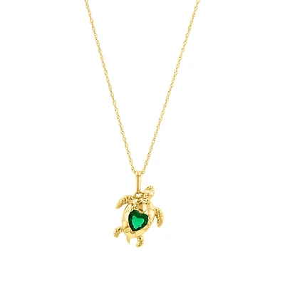 14K Yellow Gold Turtle Pendant Necklace
