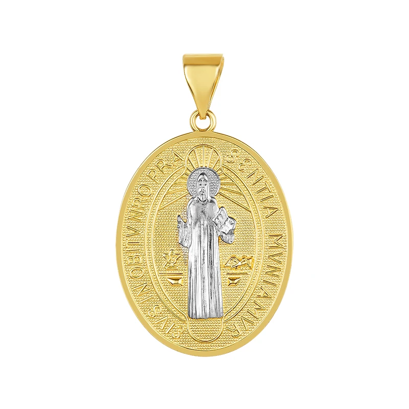 14K Two Tone Gold St. Benedict Oval Medal