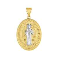 14K Two Tone Gold St. Benedict Oval Medal