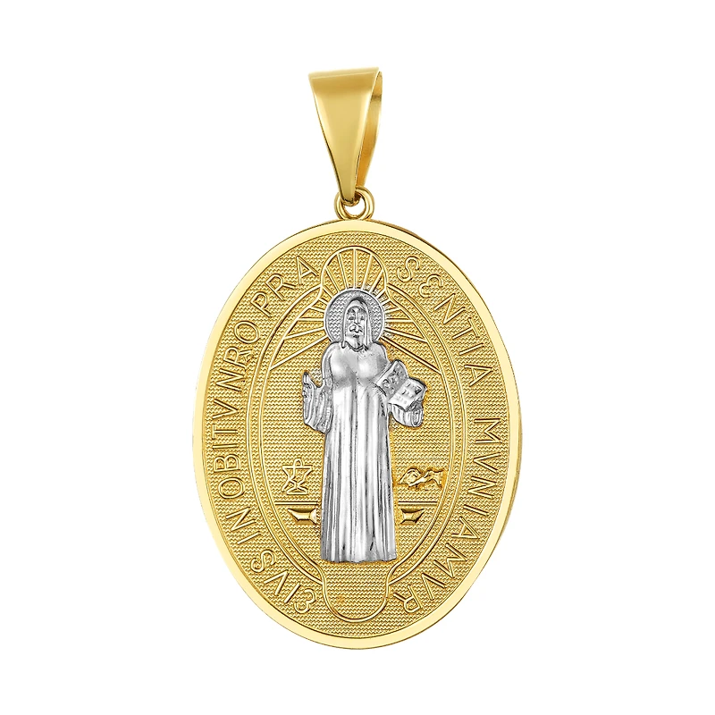 14K Two Tone Gold St. Benedict Oval Medal