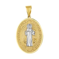 14K Two Tone Gold St. Benedict Oval Medal