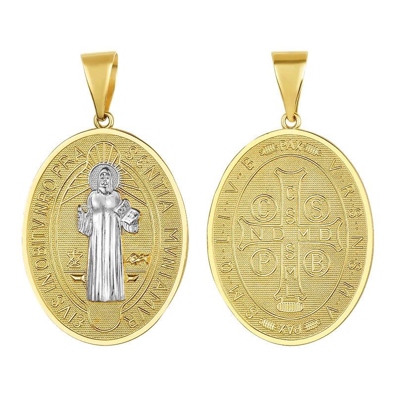 14K Two Tone Gold St. Benedict Oval Medal