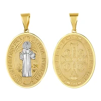 14K Two Tone Gold St. Benedict Oval Medal