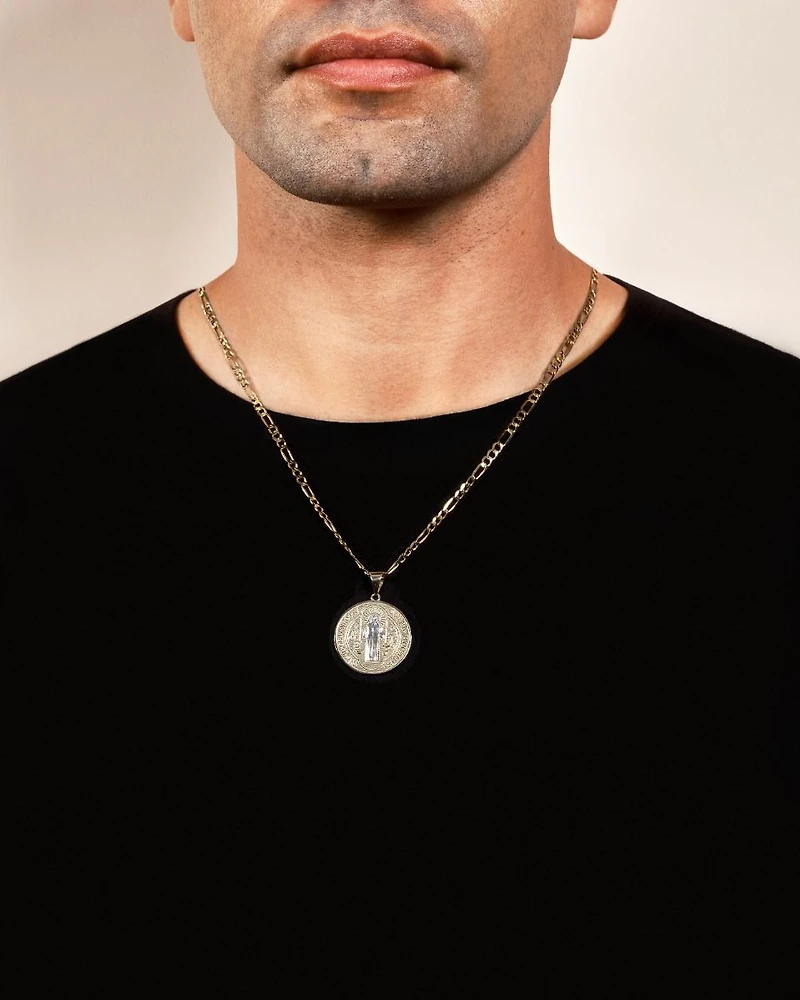 14K Two Tone Gold St. Benedict Round Medal