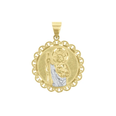 14K Two Tone Gold 25mm Round St. Jude Medal