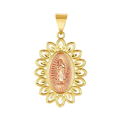 14K Two Tone Gold Lady of Guadalupe Floral Petal Medal