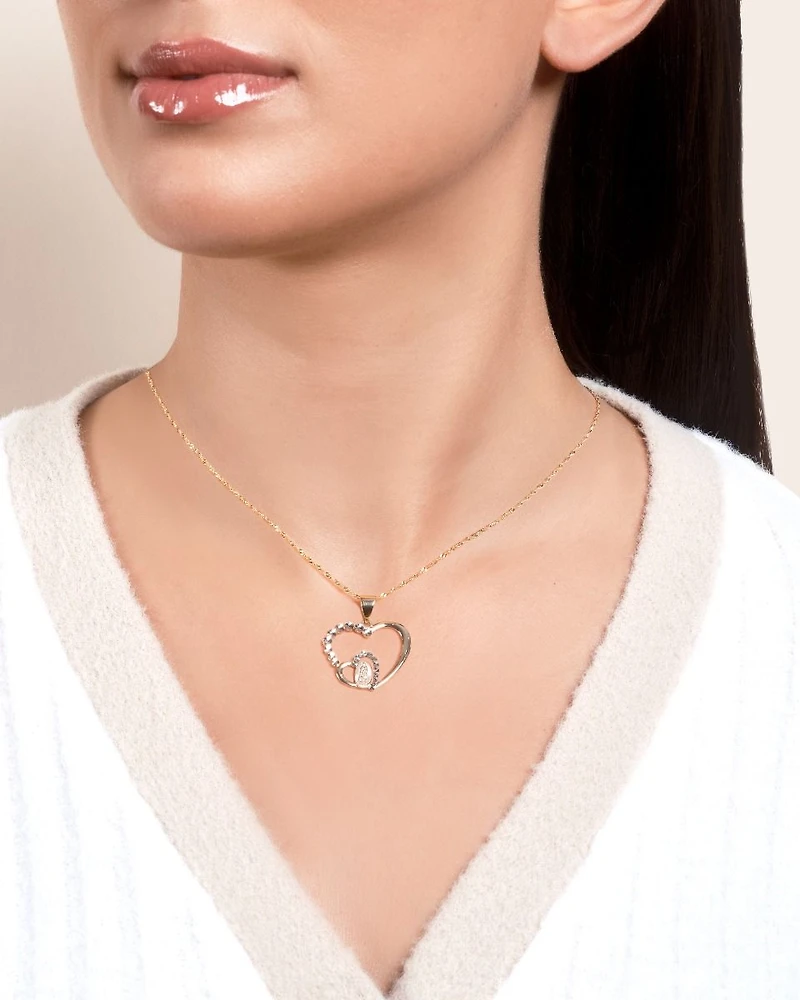 14K Gold Tri Colored Diamond Cut Lady of Guadalupe Heart Pendant