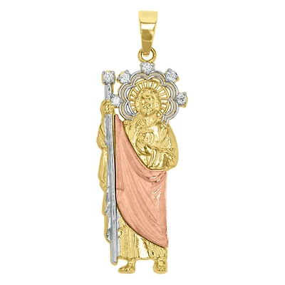 14K Tri Color Gold 30mm St Jude Medal