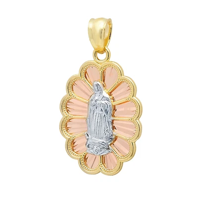 14K Gold Tri-Color Oval Petal Our Lady of Guadalupe Medal