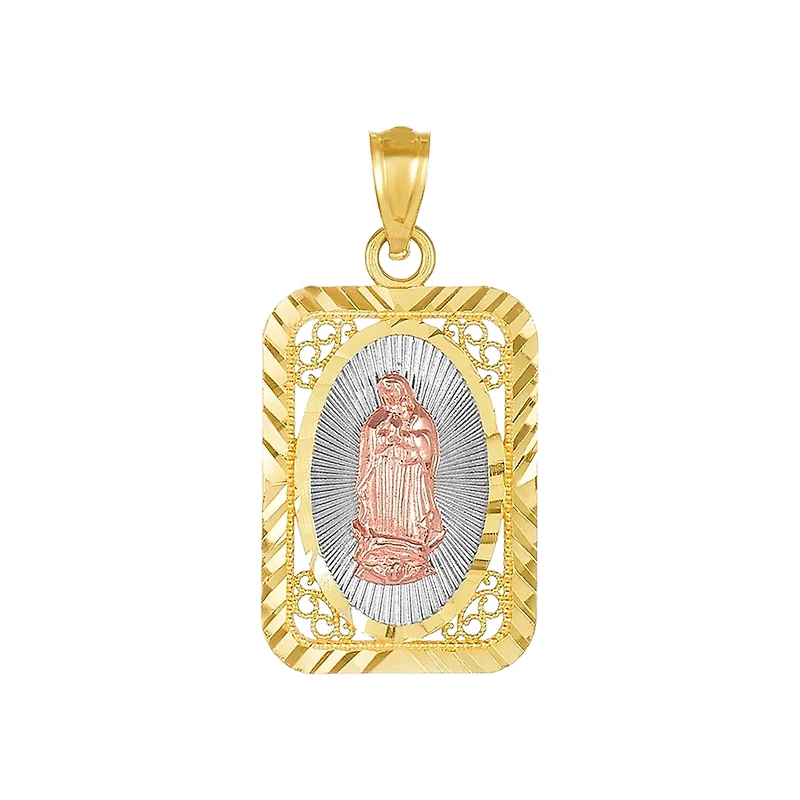 14K Gold Tri-Color Lace Our Lady of Guadalupe Medal