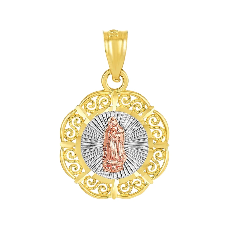14K Gold Tri-Color Round Our Lady of Guadalupe Medal