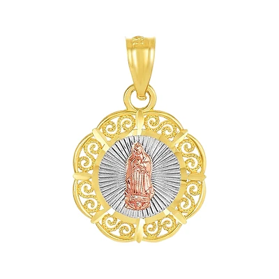 14K Gold Tri-Color Round Our Lady of Guadalupe Medal